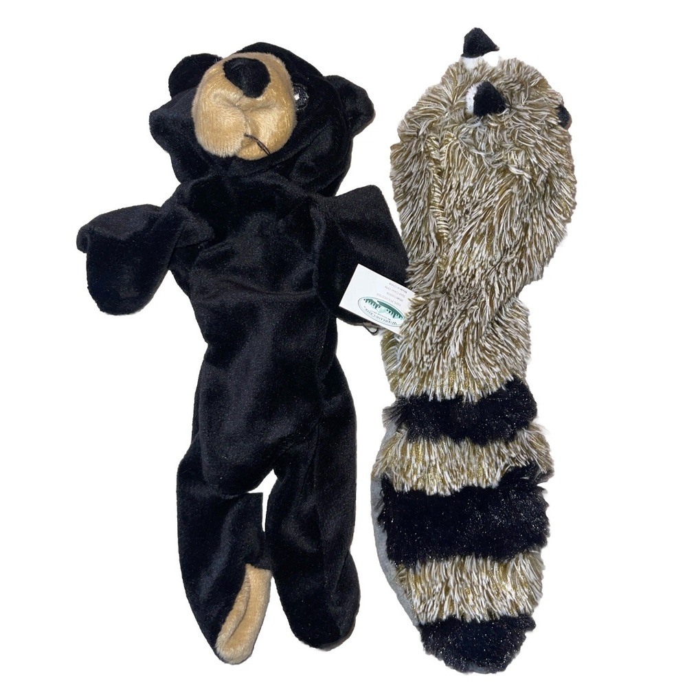 No Stuffing Squeaky Plush Dog Toys Black Bear and Raccoon